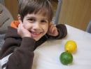 learning about Etrogs in the Sukkah. Say Cheese! 10/01/09